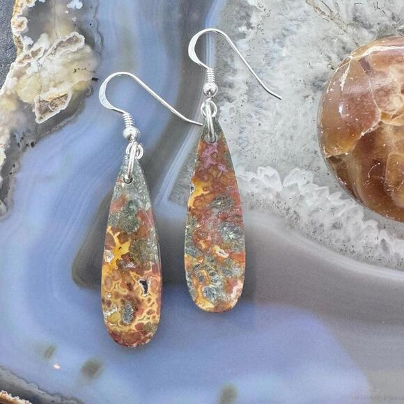 Sterling Elongated Teardrop Red Marcasite Slab Dangle Earrings For Women #226 - Picture 7 of 10